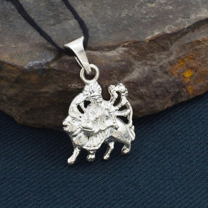 Real Silver Maa Durga Face Charm Pendant – Sacred Religious Jewelry