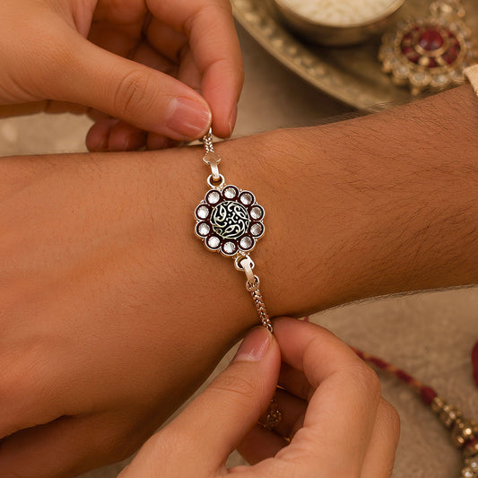 Real Sterling Silver Bracelet Floral Rakhi 6.5"
