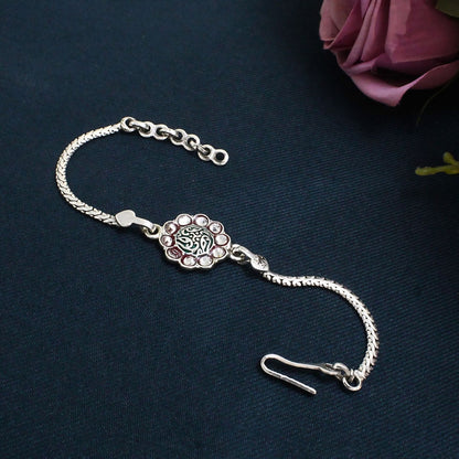 Real Sterling Silver Bracelet Floral Rakhi 6.5"