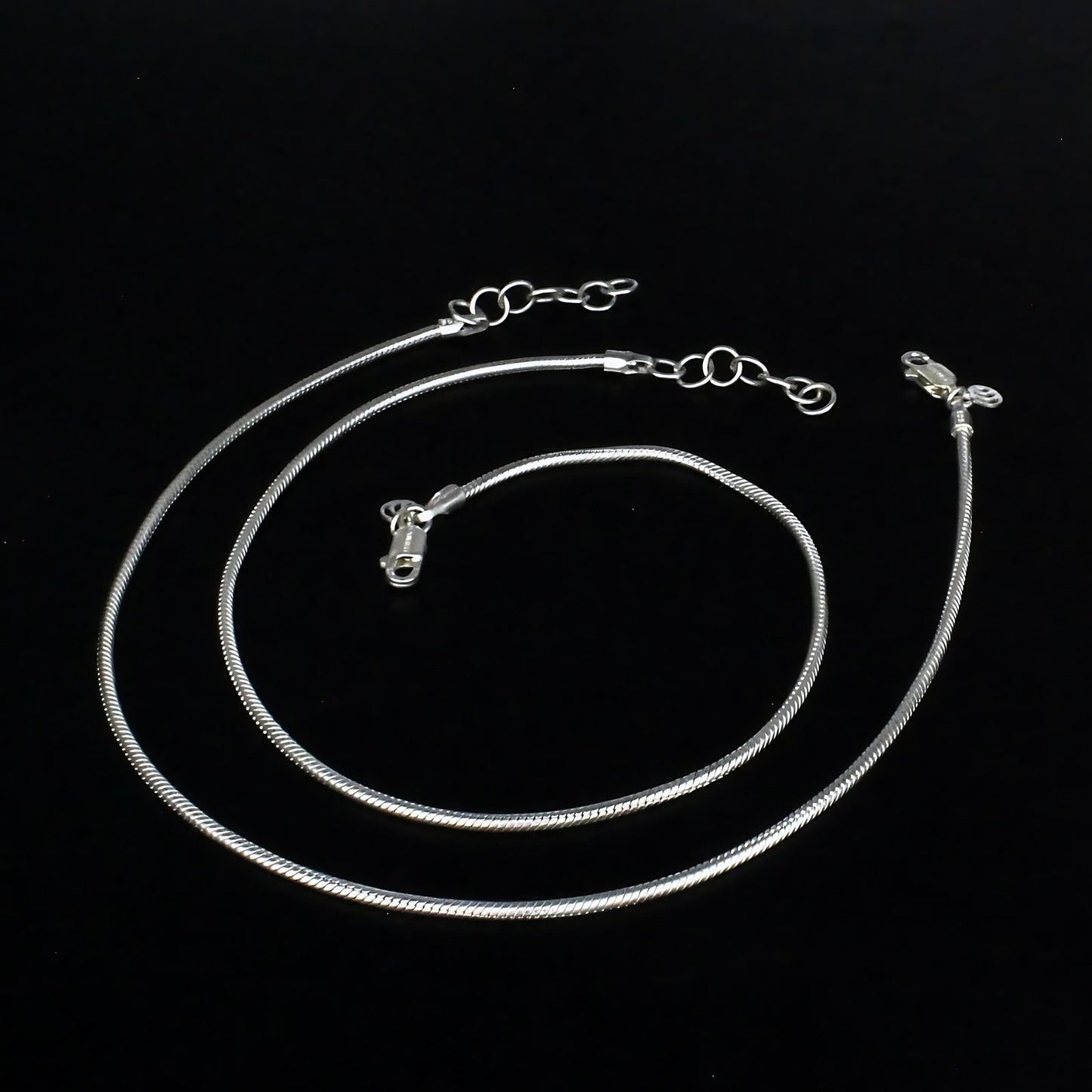 925 Sterling Silver women snake Chain Anklet Pair 10"