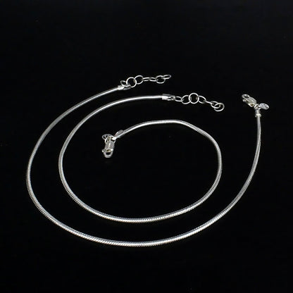 925 Sterling Silver women snake Chain Anklet Pair 10"