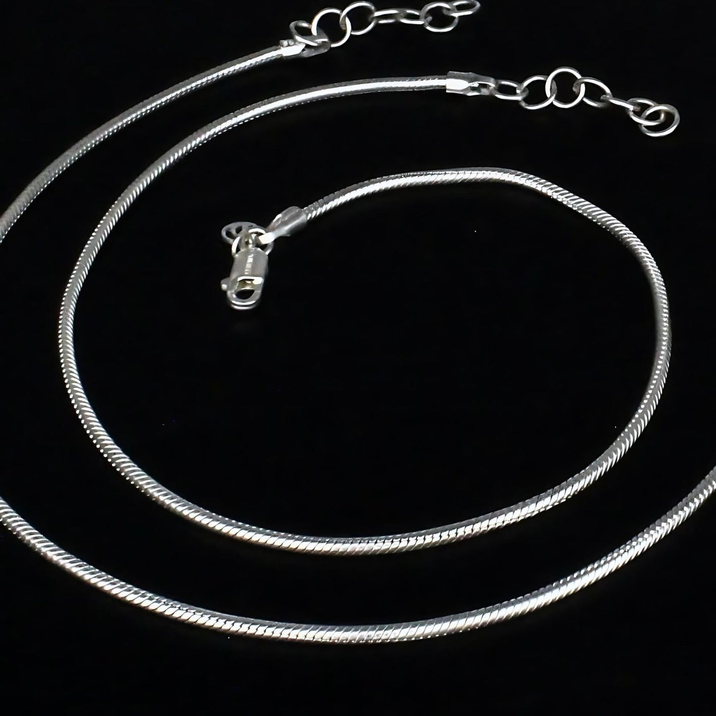 925 Sterling Silver women snake Chain Anklet Pair 10"