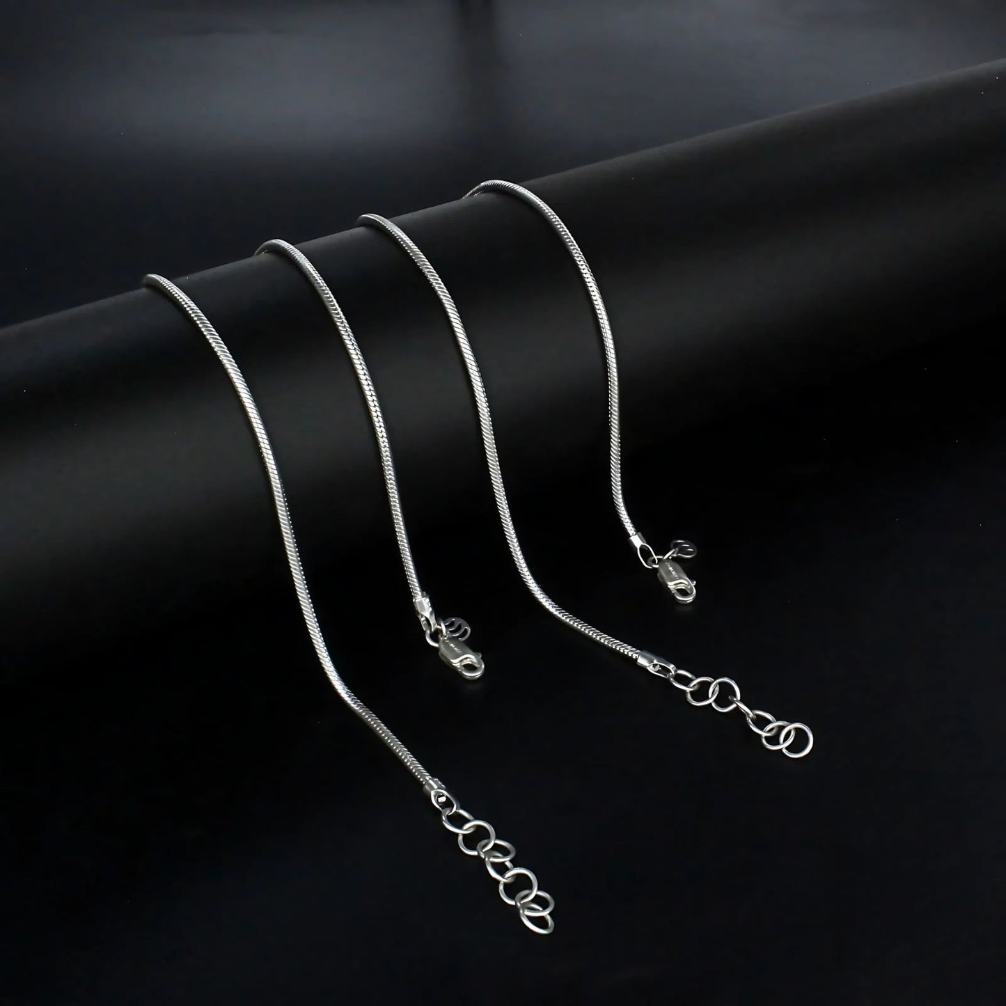 925 Sterling Silver women snake Chain Anklet Pair 10"