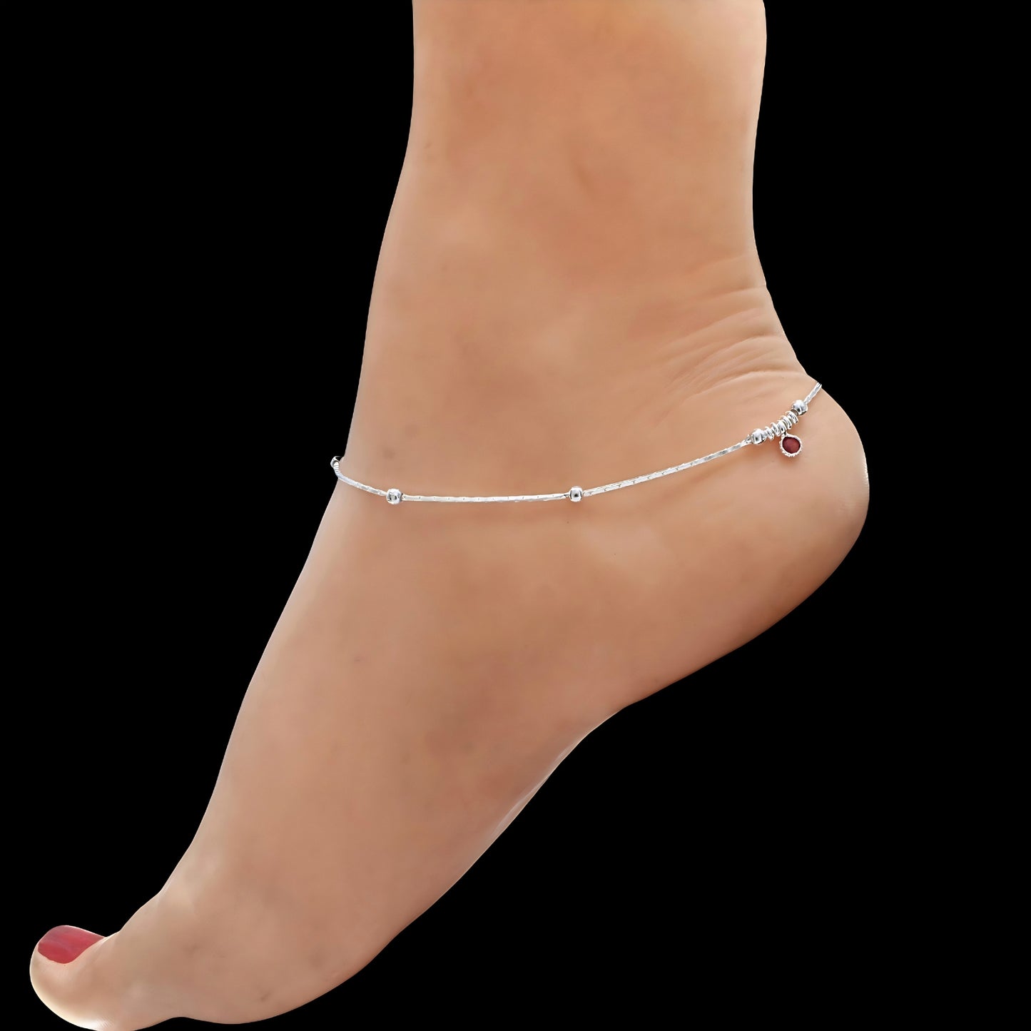 Real Silver Silver Ball Design Payal Anklet - Pair
