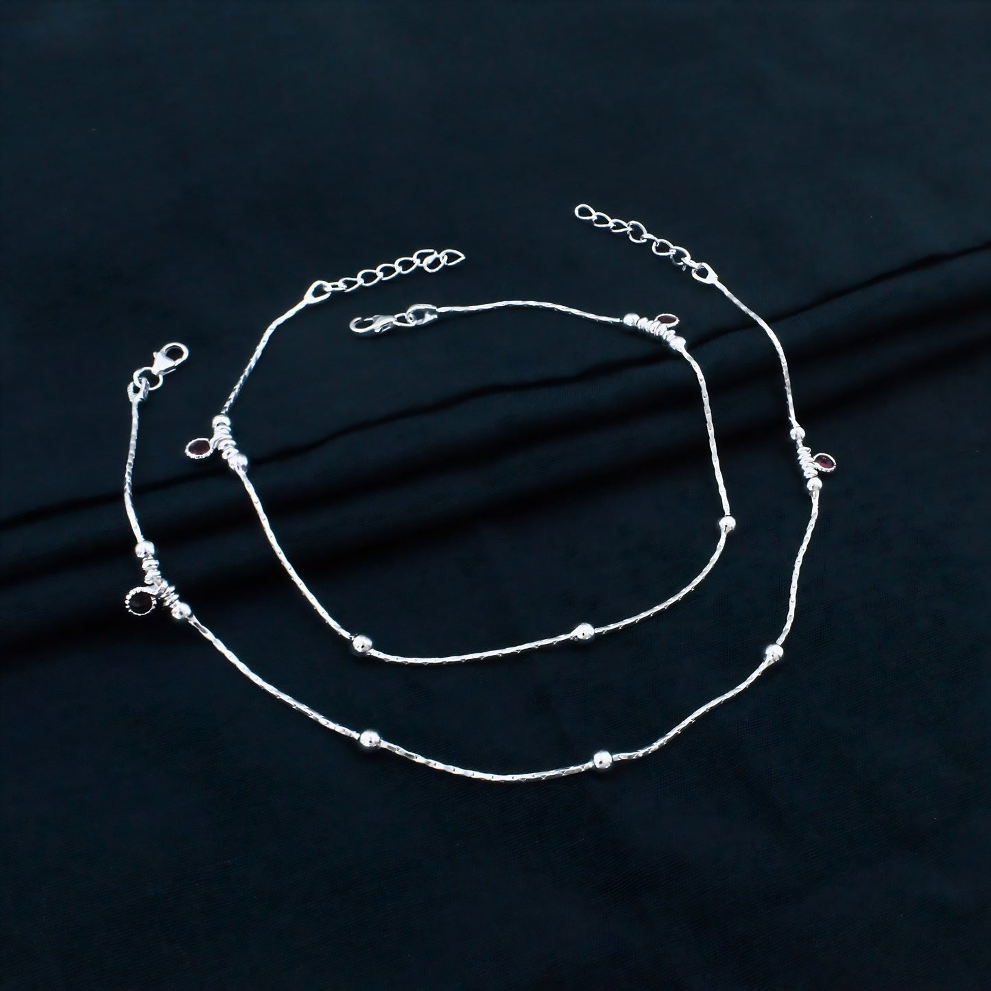 Real Silver Silver Ball Design Payal Anklet - Pair