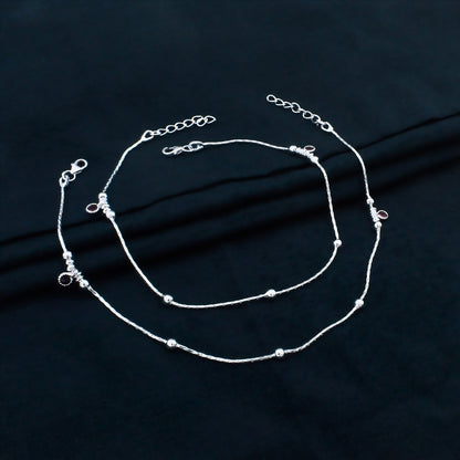 Real Silver Silver Ball Design Payal Anklet - Pair