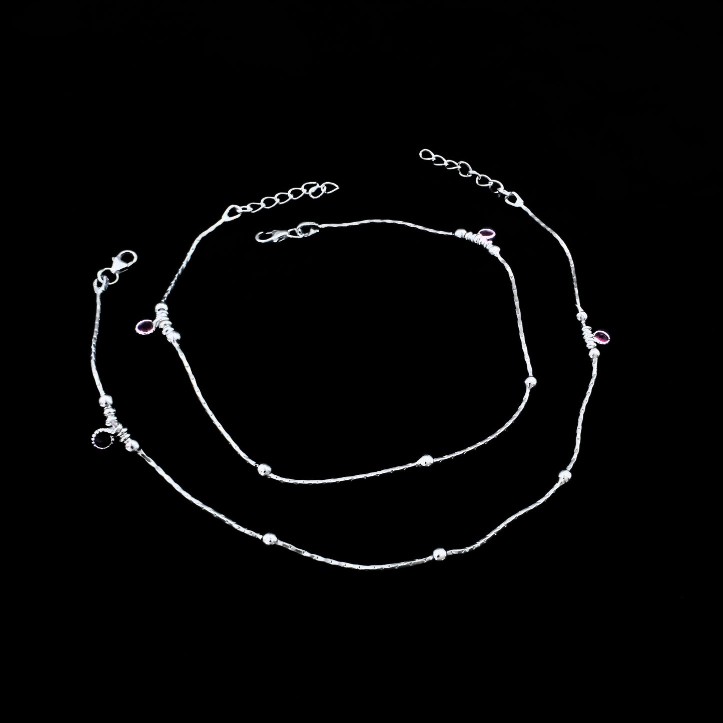 Real Silver Silver Ball Design Payal Anklet - Pair