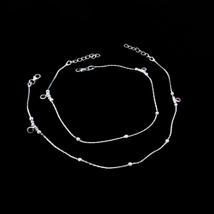 Real Silver Silver Ball Design Payal Anklet - Pair