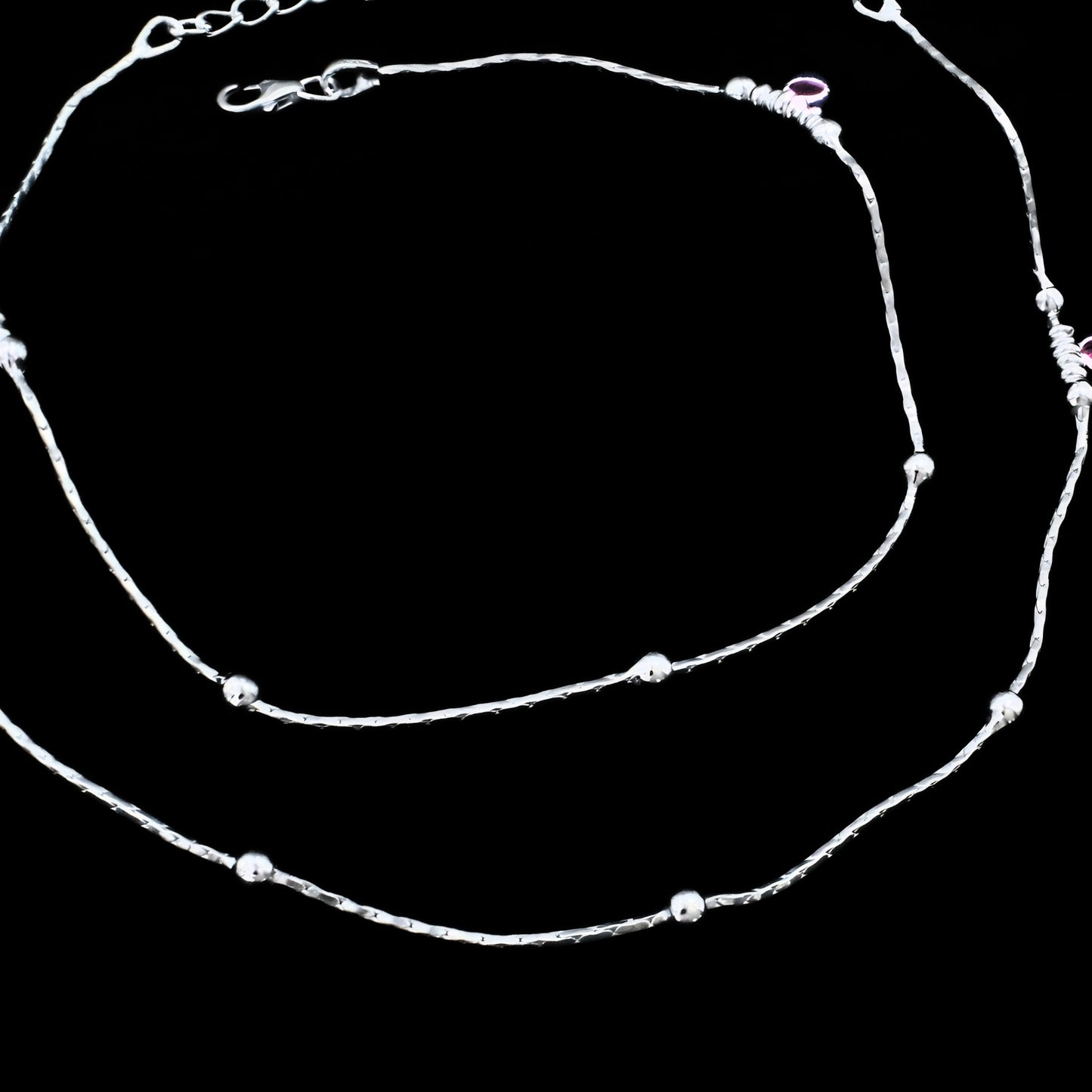Real Silver Silver Ball Design Payal Anklet - Pair