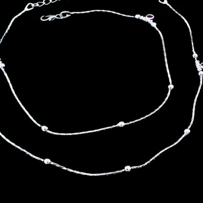 Real Silver Silver Ball Design Payal Anklet - Pair