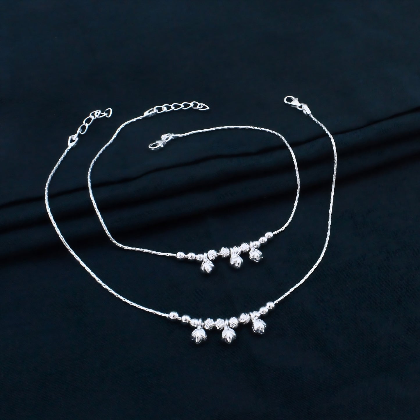 Boho Style Real Silver Payal Anklet Pair