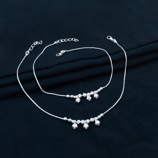 Boho Style Real Silver Payal Anklet Pair