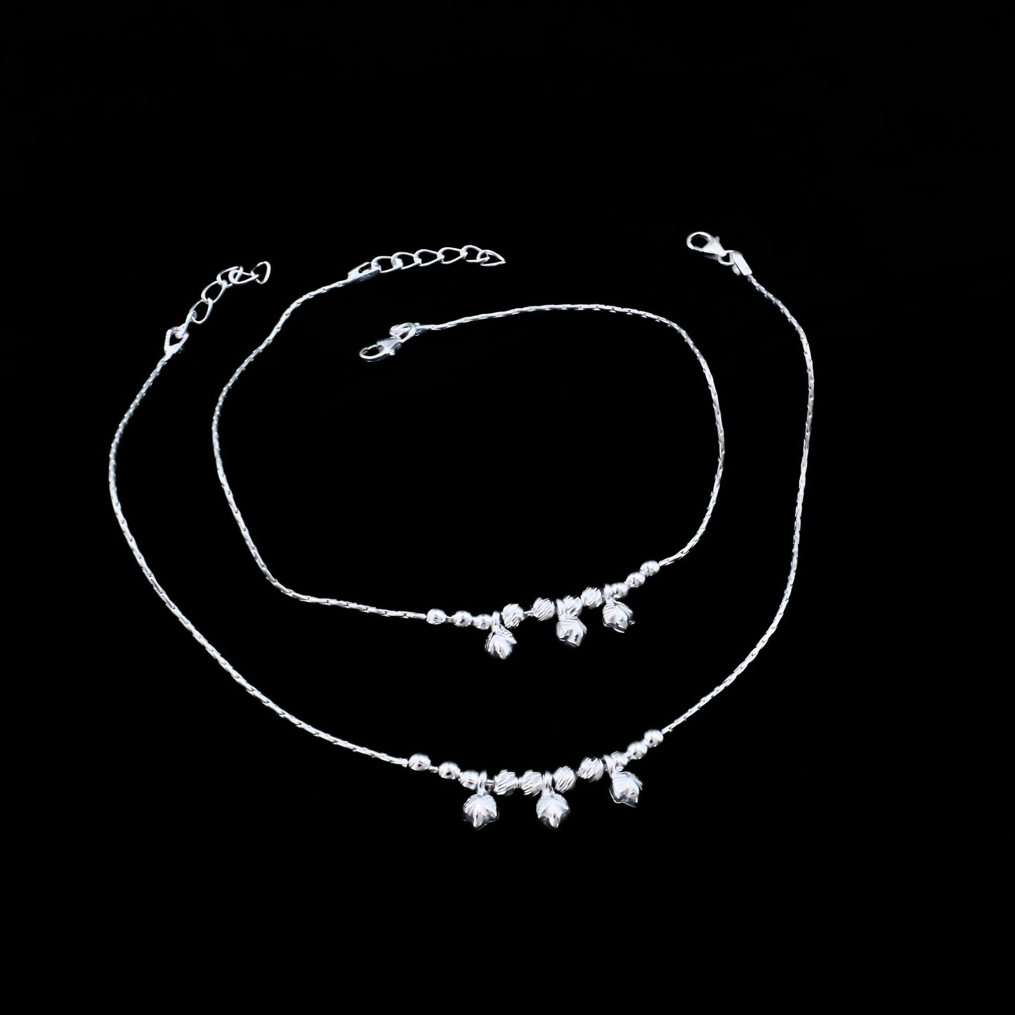Boho Style Real Silver Payal Anklet Pair
