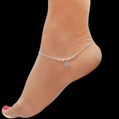 Unique Real Silver Snowflake Charm Payal Anklet - Pair