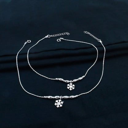 Unique Real Silver Snowflake Charm Payal Anklet - Pair