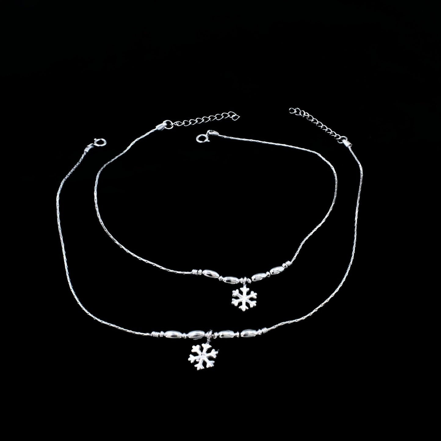 Unique Real Silver Snowflake Charm Payal Anklet - Pair