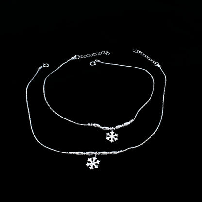 Unique Real Silver Snowflake Charm Payal Anklet - Pair