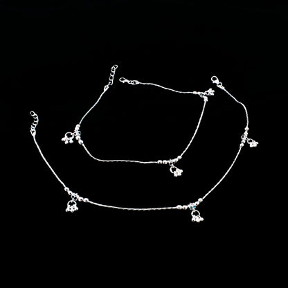 Real Silver Chain Anklet with Jingle Bells Charms Payal