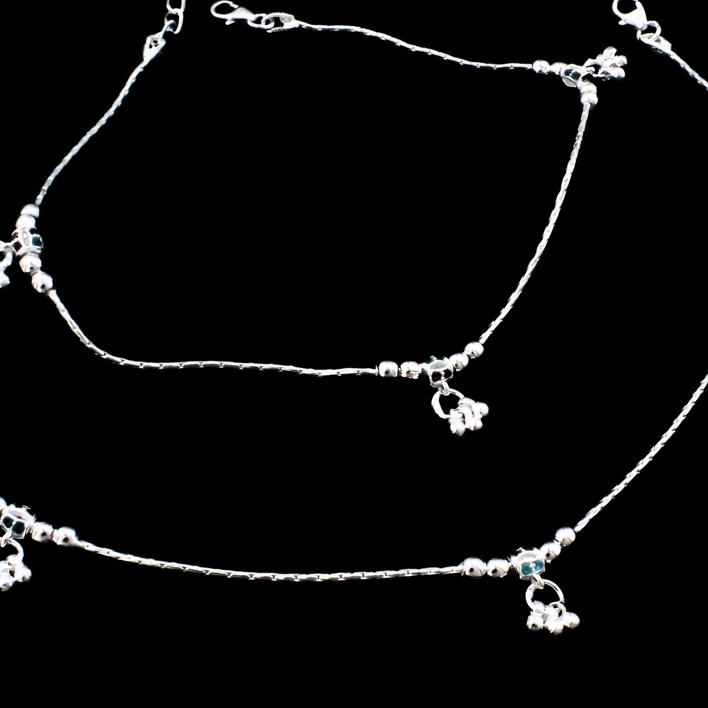 Real Silver Chain Anklet with Jingle Bells Charms Payal