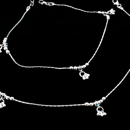 Real Silver Chain Anklet with Jingle Bells Charms Payal
