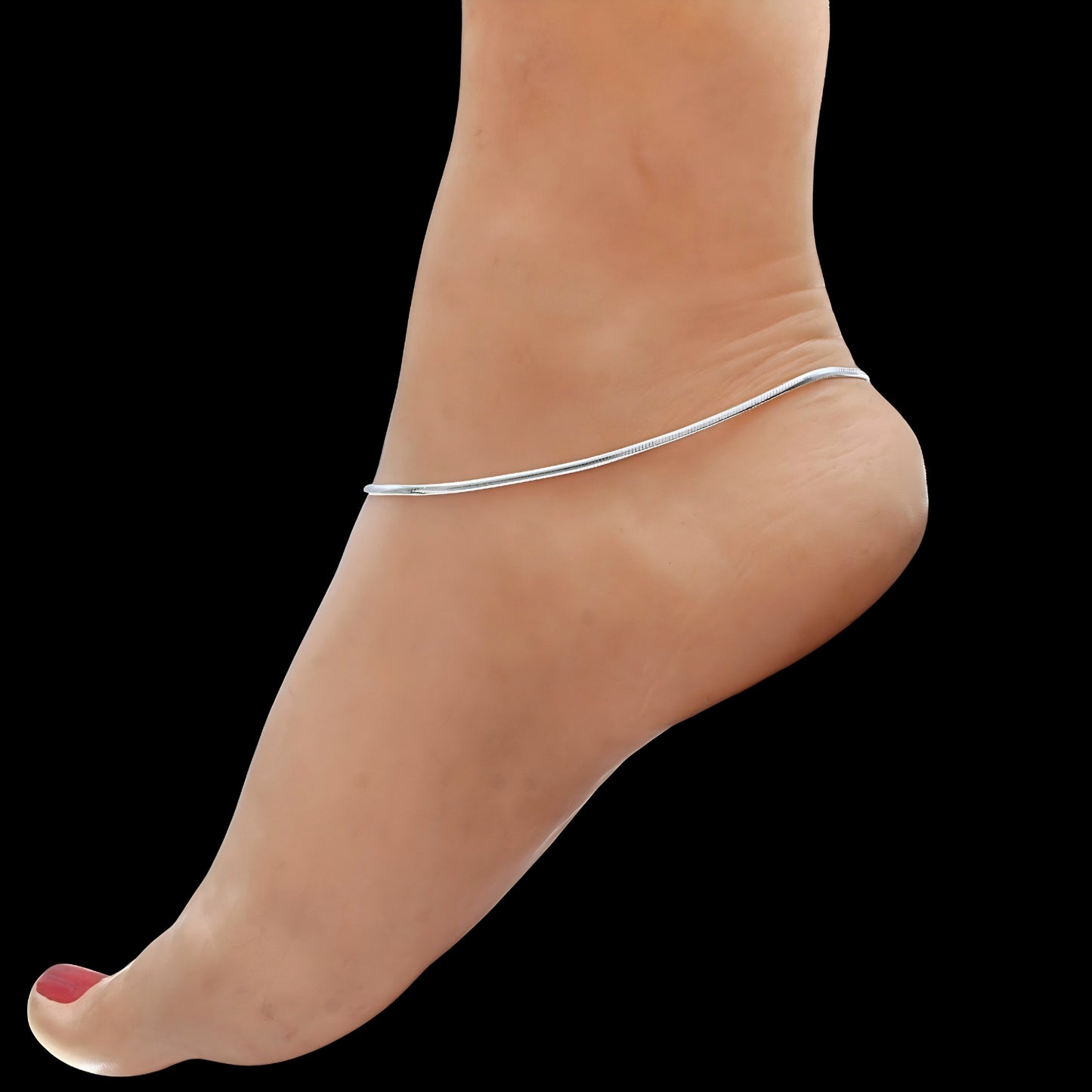 Beach Wear Flat Snake Pattern Silver Payal Anklet