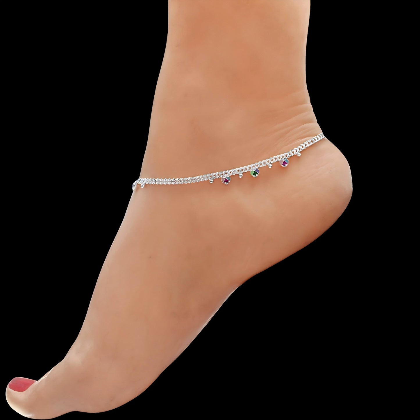 Real Silver Chandi Ki Meenakari Payal Anklet for Women - 10.3 in