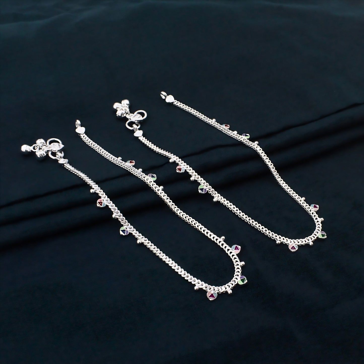 Real Silver Chandi Ki Meenakari Payal Anklet for Women - 10.3 in