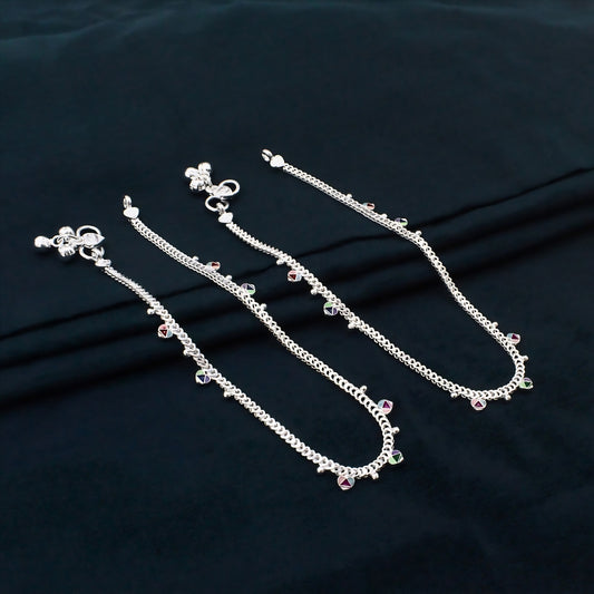 Real Silver Chandi Ki Meenakari Payal Anklet for Women - 10.3 in