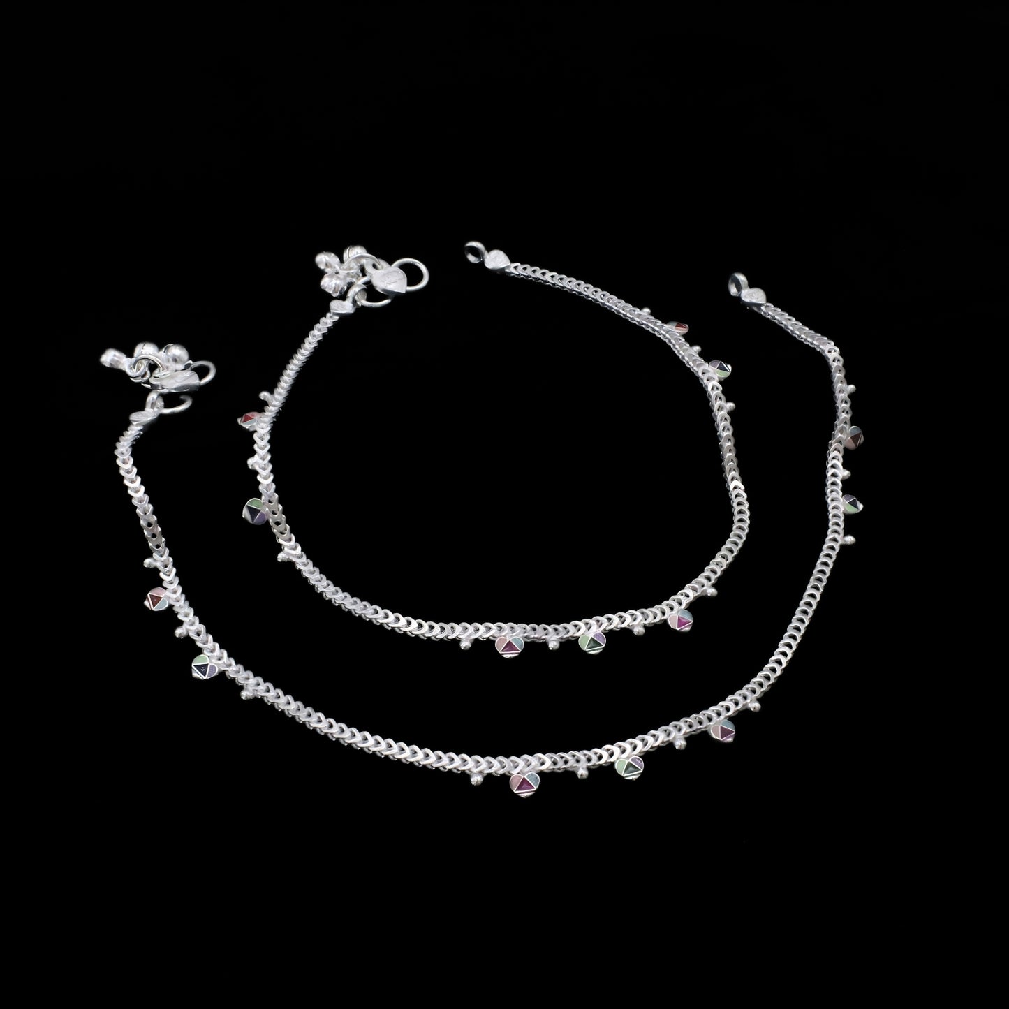 Real Silver Chandi Ki Meenakari Payal Anklet for Women - 10.3 in