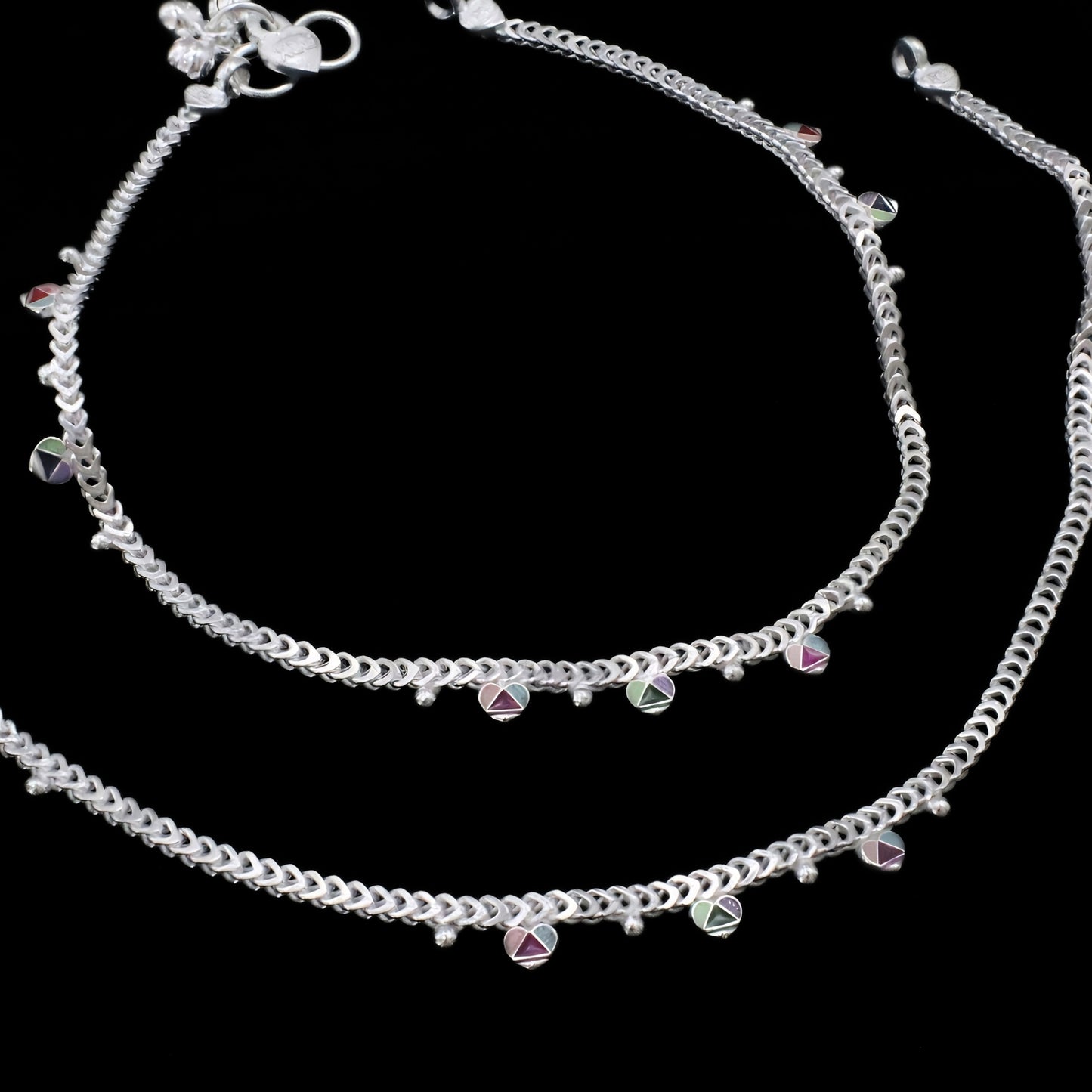 Real Silver Chandi Ki Meenakari Payal Anklet for Women - 10.3 in