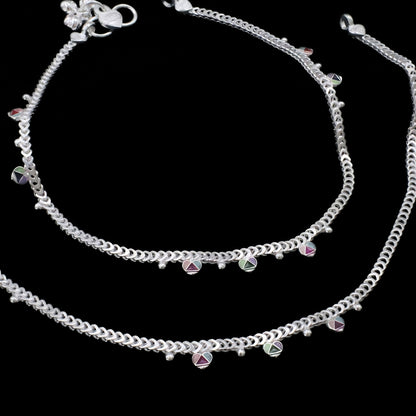 Real Silver Chandi Ki Meenakari Payal Anklet for Women - 10.3 in