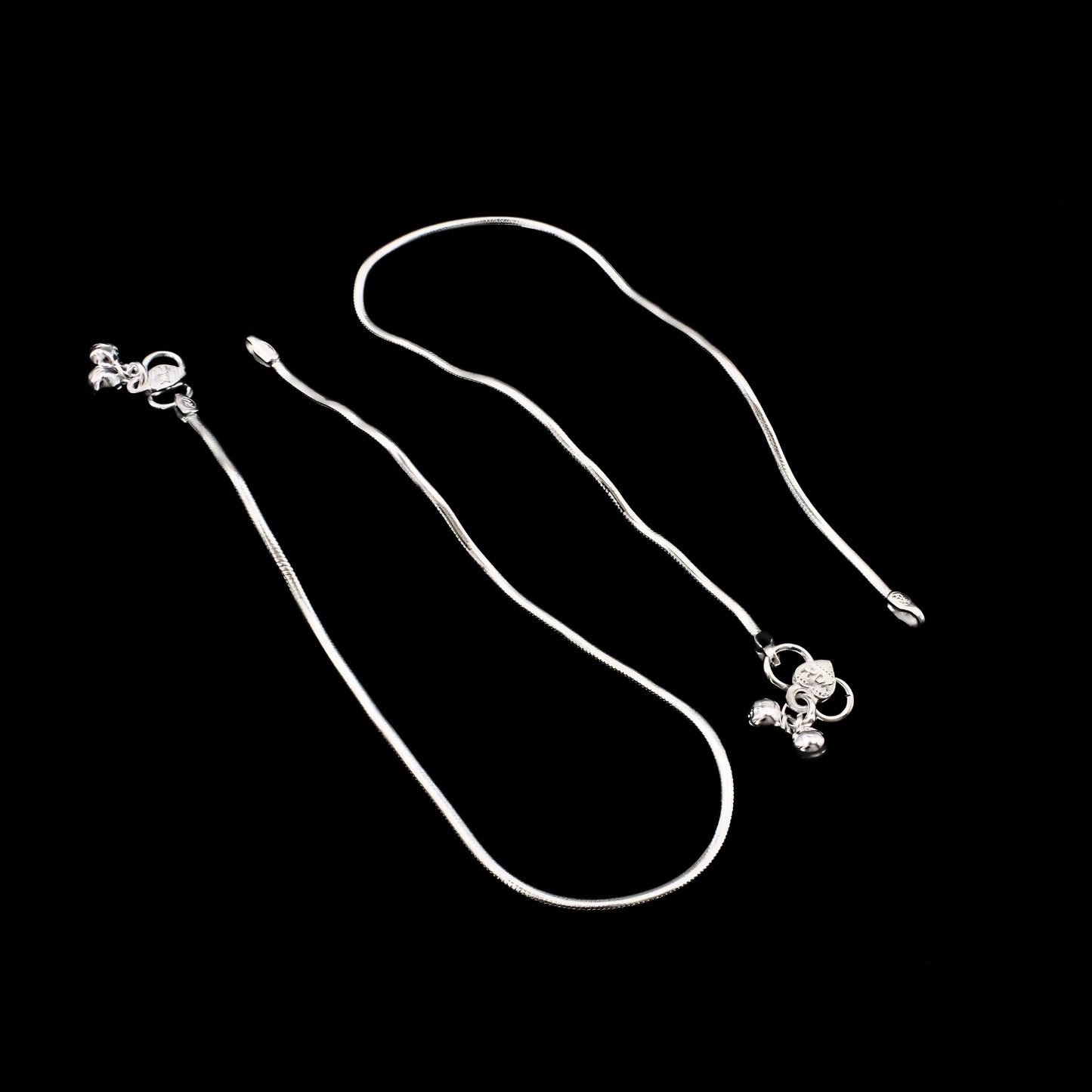 Beach Wear Flat Snake Pattern Silver Payal Anklet