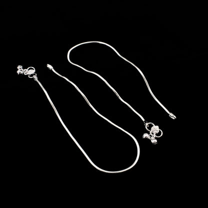 Beach Wear Flat Snake Pattern Silver Payal Anklet
