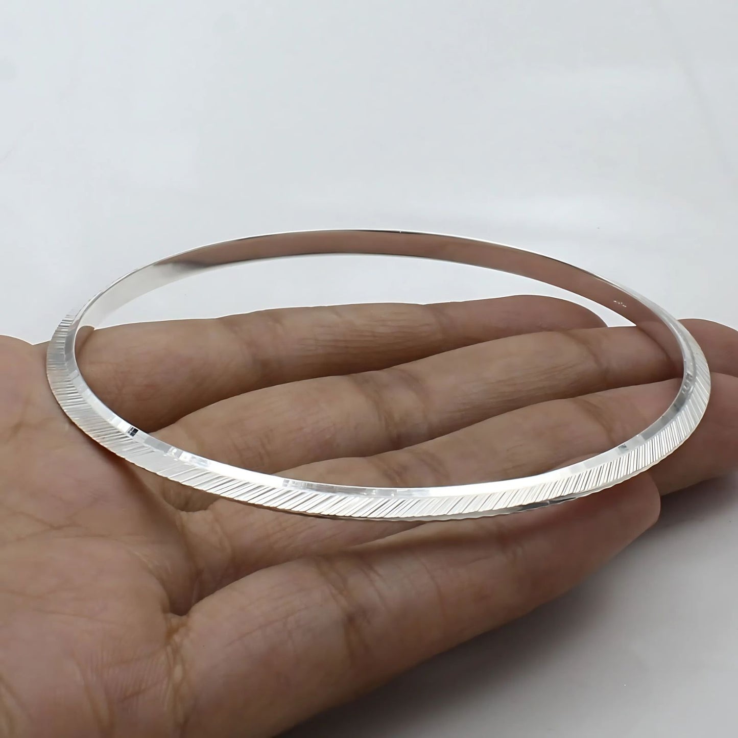 925 Real Silver elegant V Shape Men's Bangle Bracelet - 6.6 CM