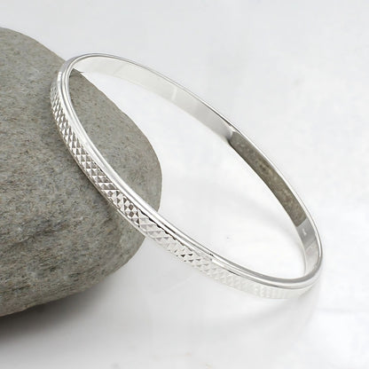 925 Real Silver Men's round elegant Bangle Bracelet