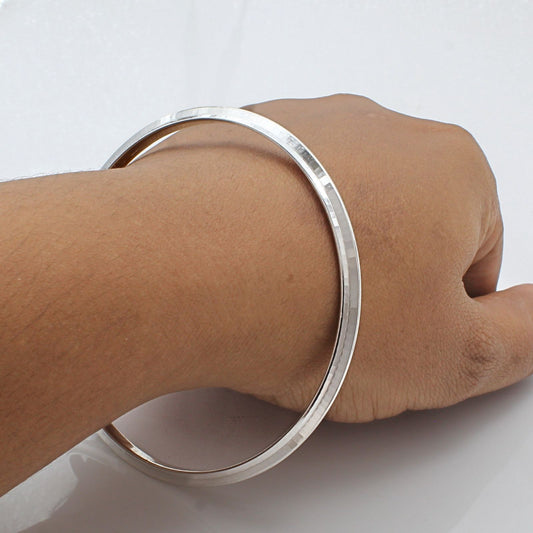 925 Real Silver V shaped Men's Bangle Bracelet - 6.6 CM