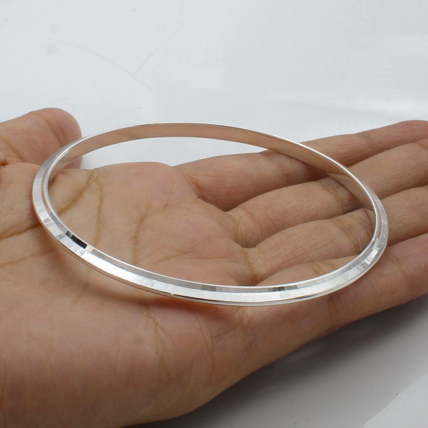 925 Real Silver V shaped Men's Bangle Bracelet - 6.6 CM