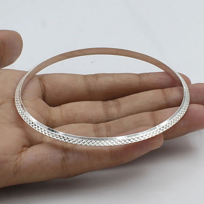 925 Real Silver V Shape Dotted Design Men's divine Bangle Bracelet - 6.8 CM