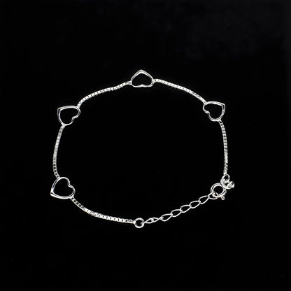 Cute 925 Sterling Silver Divine heart charms box chain Bracelet for Girls