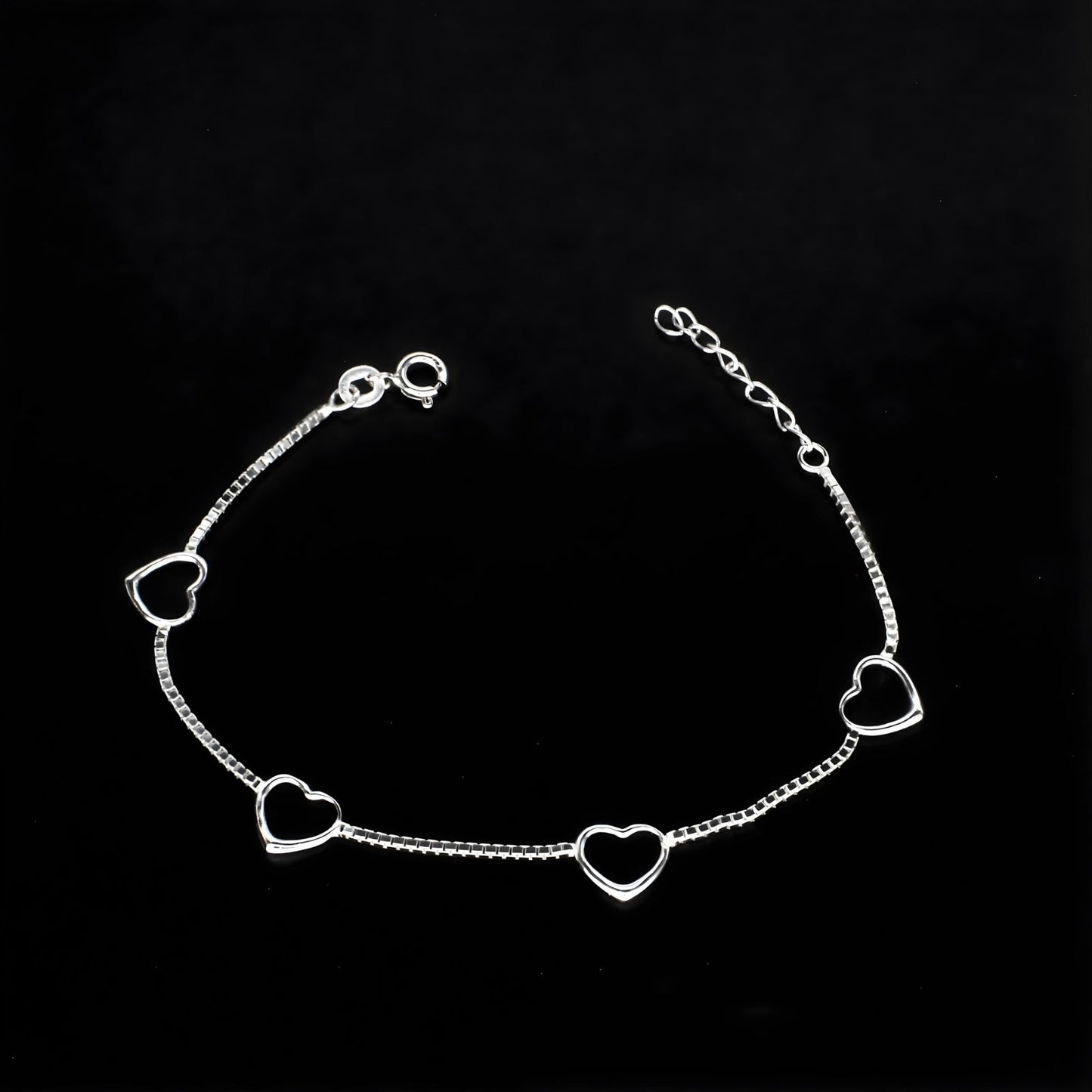 Cute 925 Sterling Silver Divine heart charms box chain Bracelet for Girls