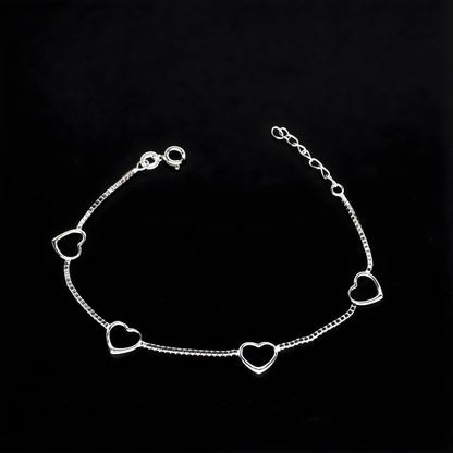 Cute 925 Sterling Silver Divine heart charms box chain Bracelet for Girls
