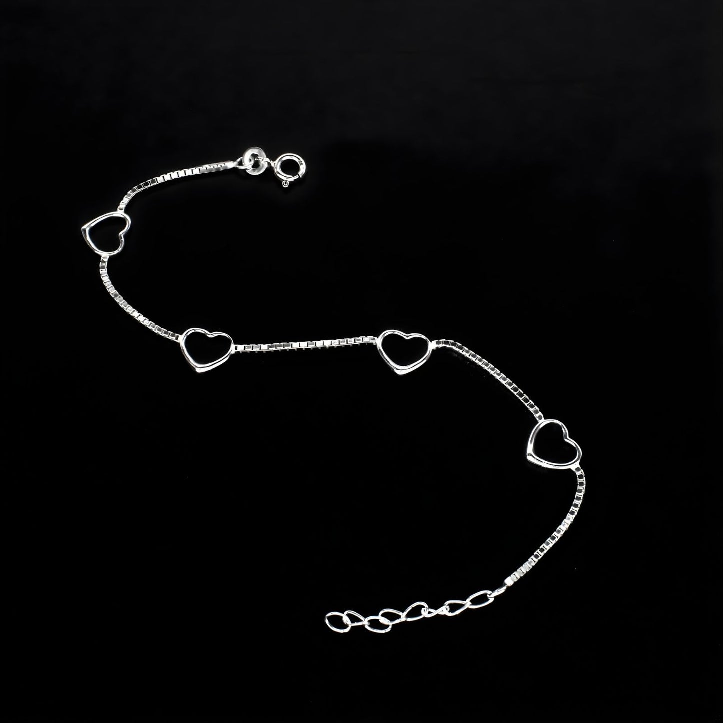 Cute 925 Sterling Silver Divine heart charms box chain Bracelet for Girls