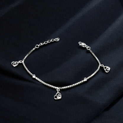 925 Sterling Silver dangle three heart charms box chain Bracelet for Girls