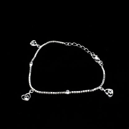 925 Sterling Silver dangle three heart charms box chain Bracelet for Girls