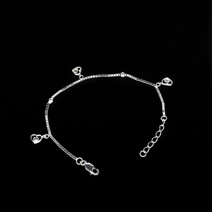 925 Sterling Silver dangle three heart charms box chain Bracelet for Girls