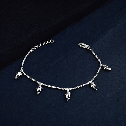 925 Sterling Silver Dolphin charms adjustable cable chain Bracelet for Girls