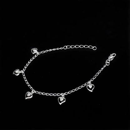 Divine 925 Sterling Silver White CZ five heart charms curb chain Bracelet for Girls