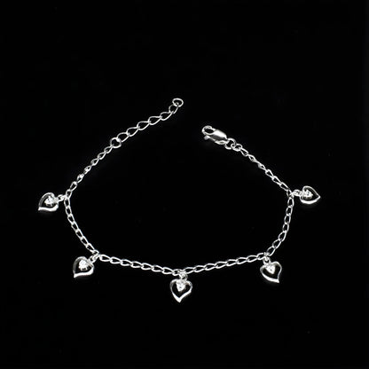 Divine 925 Sterling Silver White CZ five heart charms curb chain Bracelet for Girls