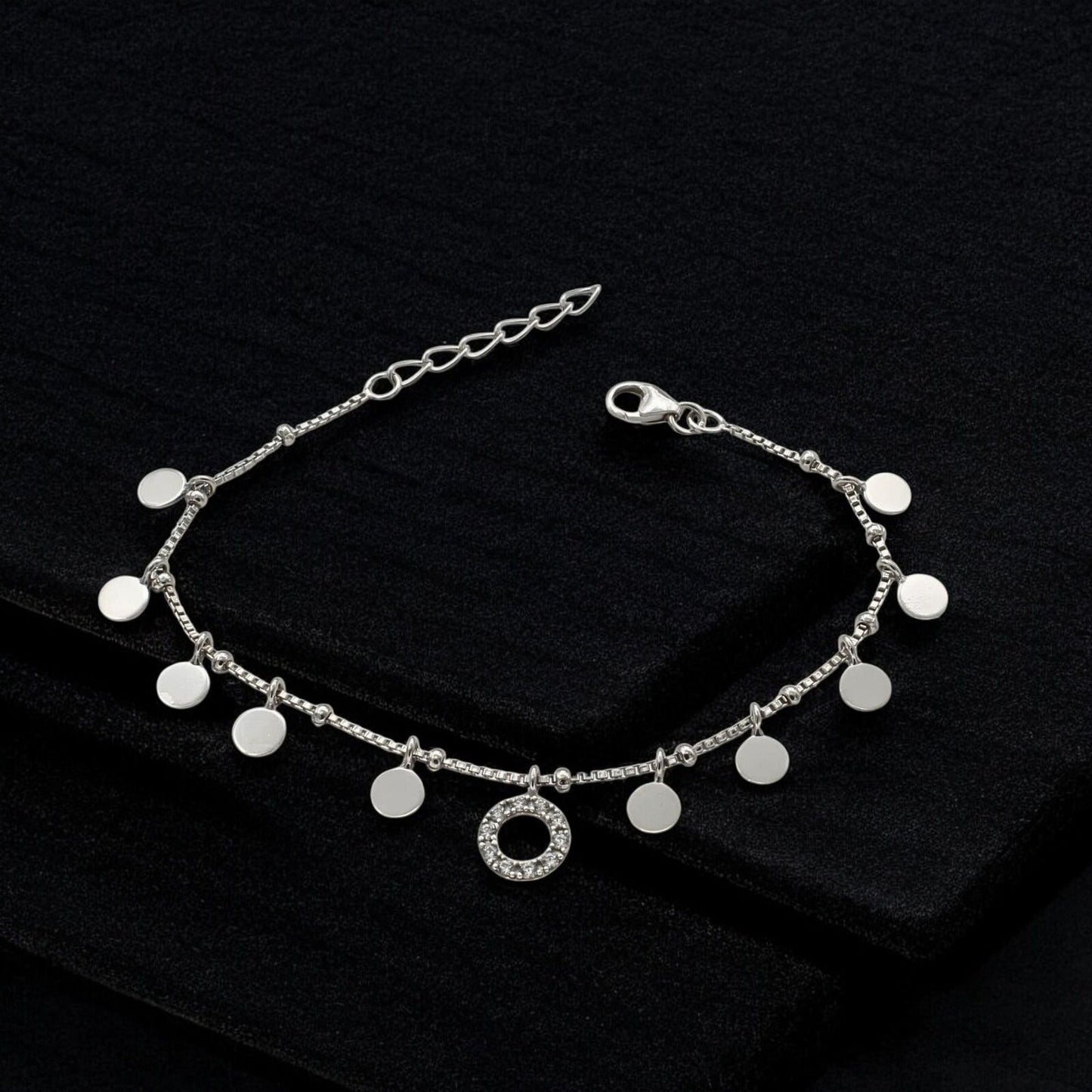 Divine 925 Sterling Silver White CZ Coin charms Bracelet gift for Girls