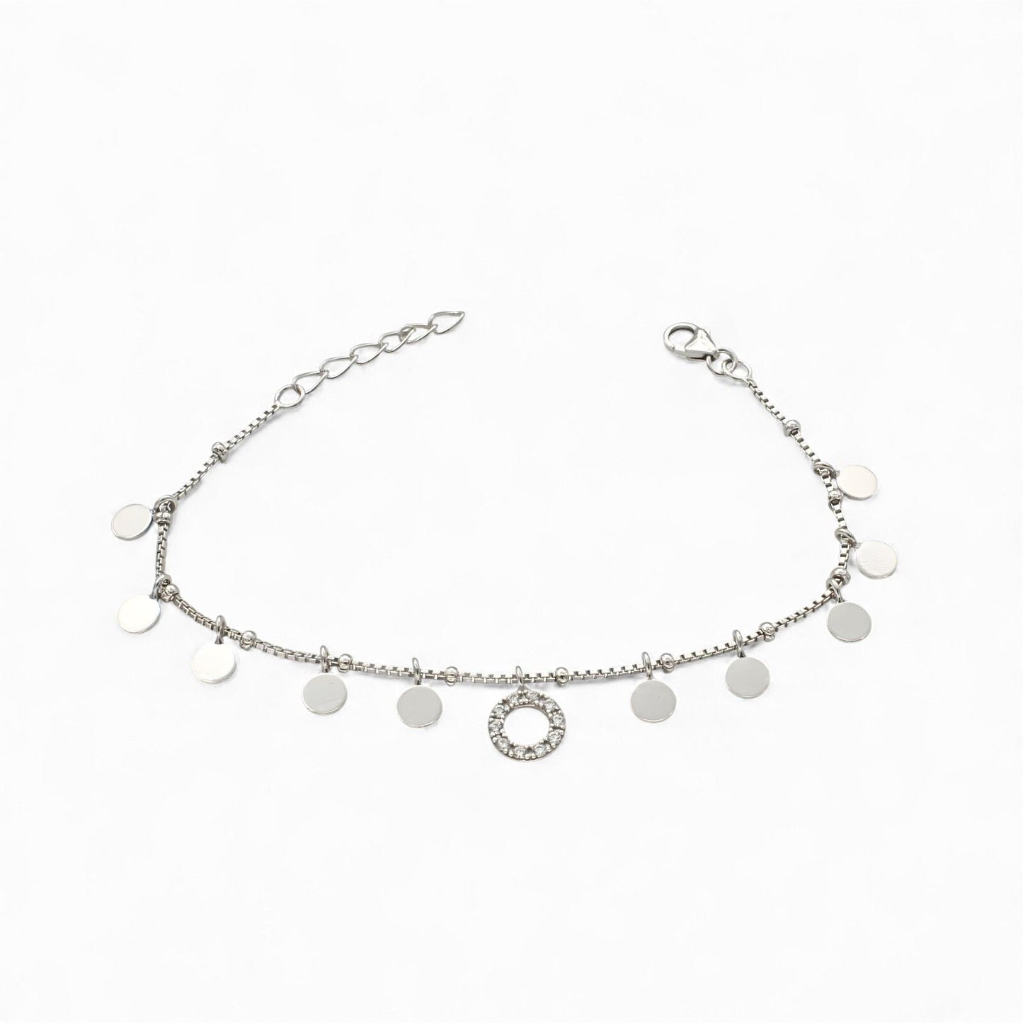 Divine 925 Sterling Silver White CZ Coin charms Bracelet gift for Girls